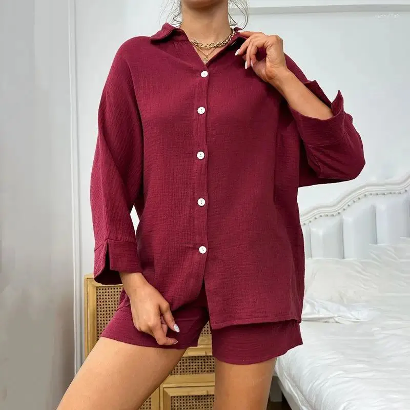 Pijamas femininos senhoras pijama shorts conjunto de pijama de algodão para mulher turn-down colarinho sleep tops ternos com gaze cardigan homewear