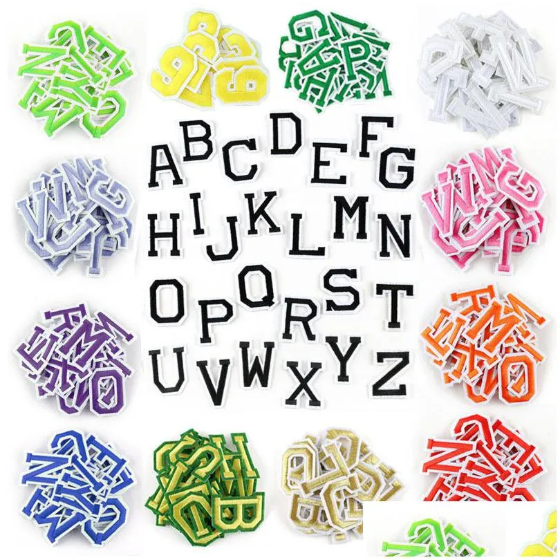 Syuppfattningar 16 färger A-Z English Alphabet Letter broderedes järn Sew på applikationskläderhattar Väskor DIY-plagg släppleverans