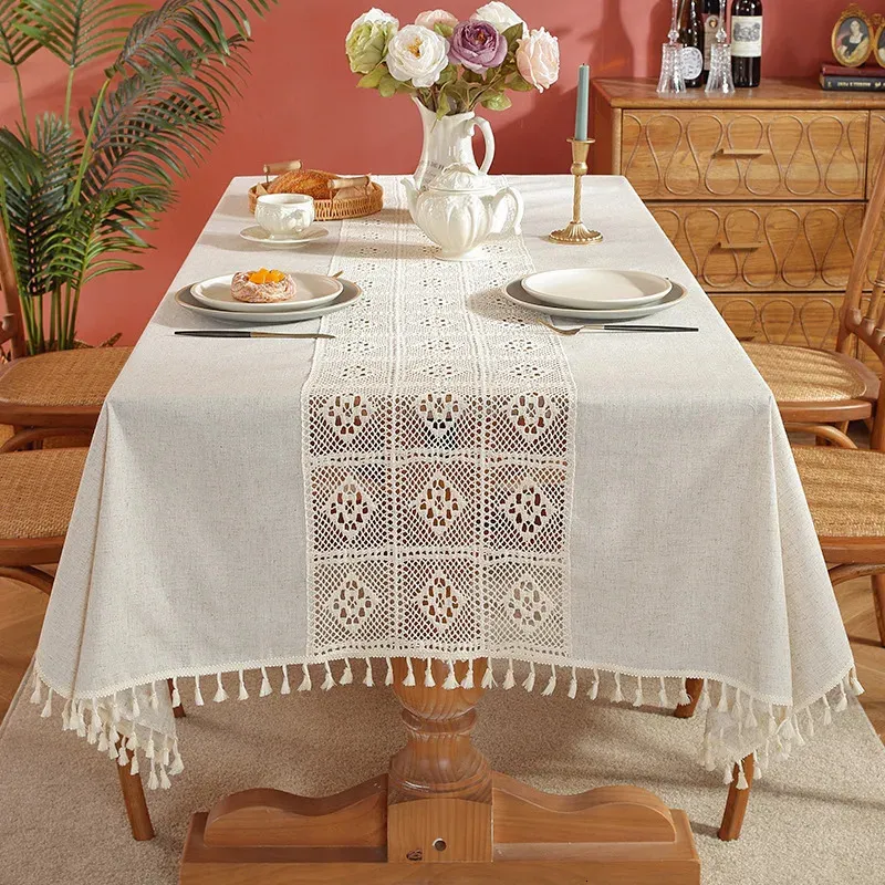 طاولة قطعة قماش Battilo Lace Lace Style Pastoral Tableroth Hollow Out Rectangle Cover Tables Tables Table لتناول الطعام 231020