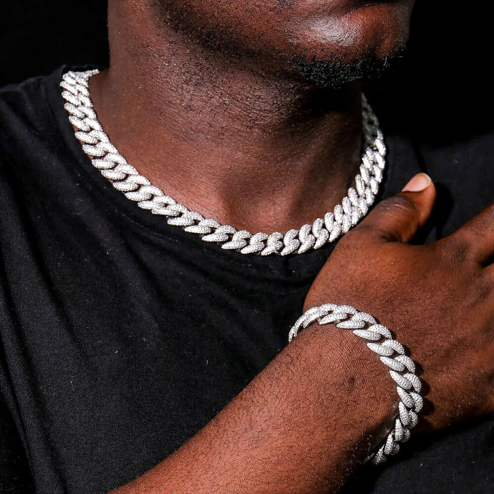 Silver VVS Moissanite Miami Cuban Link Chain Cuban Necklace Rapper