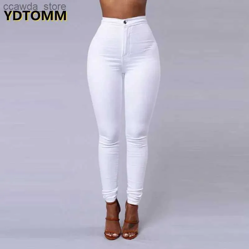 Women's Solid Color Skinny Woman White Black High Waist Render Vintage Sexy Long Femme Casual Pencil Pants Denim Jeans Q231021