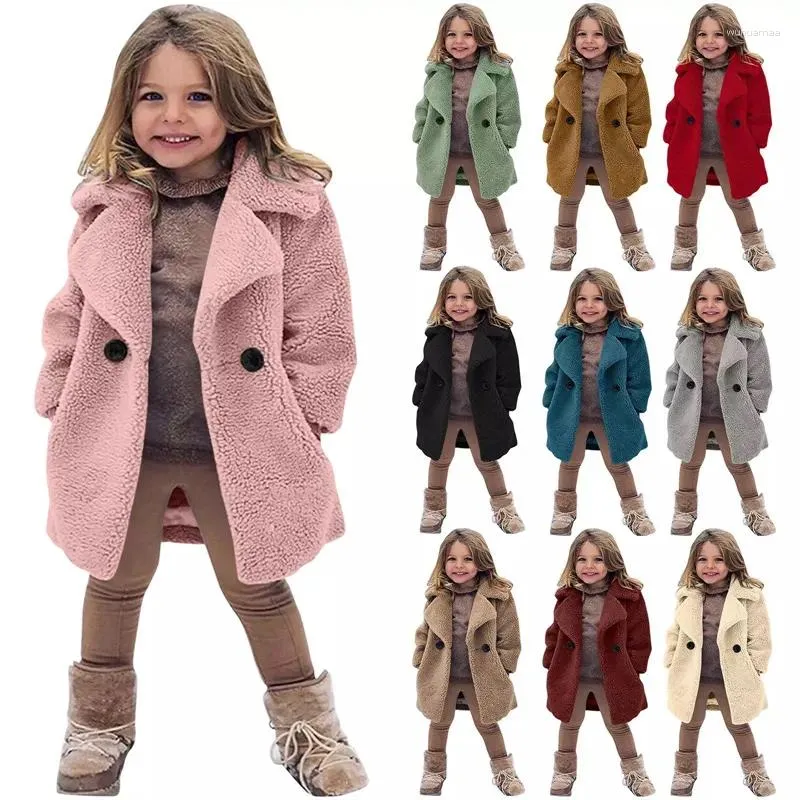 Chaquetas de invierno para niñas, abrigos cálidos de piel sintética, ropa de abrigo con cuello vuelto para niños, abrigo de Color sólido, ropa exterior informal