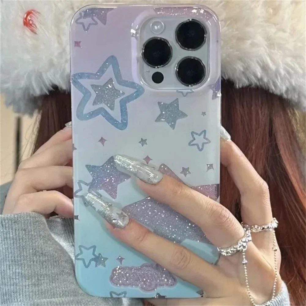 Cas de téléphone portable Coréen Mignon Bling Gradient Star Clear Case pour iPhone 14 13 12 11 Pro Max X XR 7 8 Plus SE 3 Belle couverture souple antichoc 231021