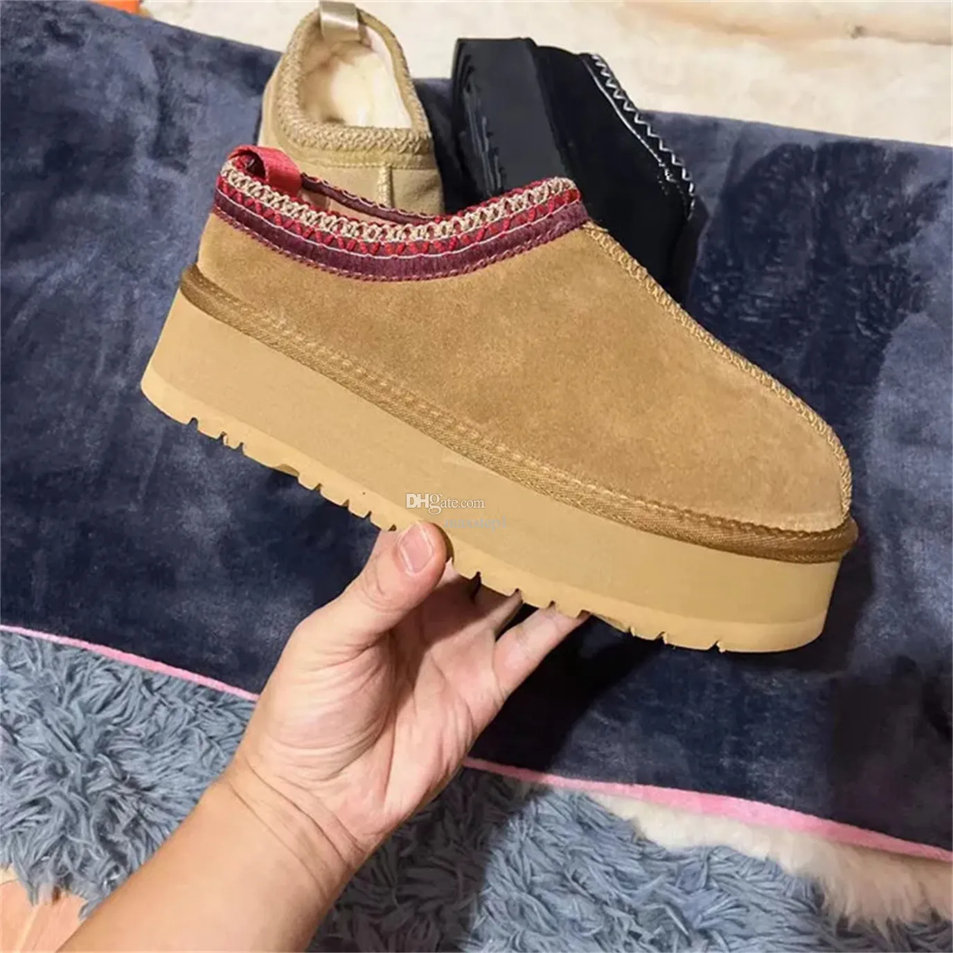 Femmes Hommes Bottines de Neige Tasman Fuzzy Mule Bottes en Fourrure de Shearling Tazz Daim Laine Extérieur Demi Botte de Neige Mules Hiver Chaussures à Enfiler Châtaigne Cheville Courte Bottes Courtes