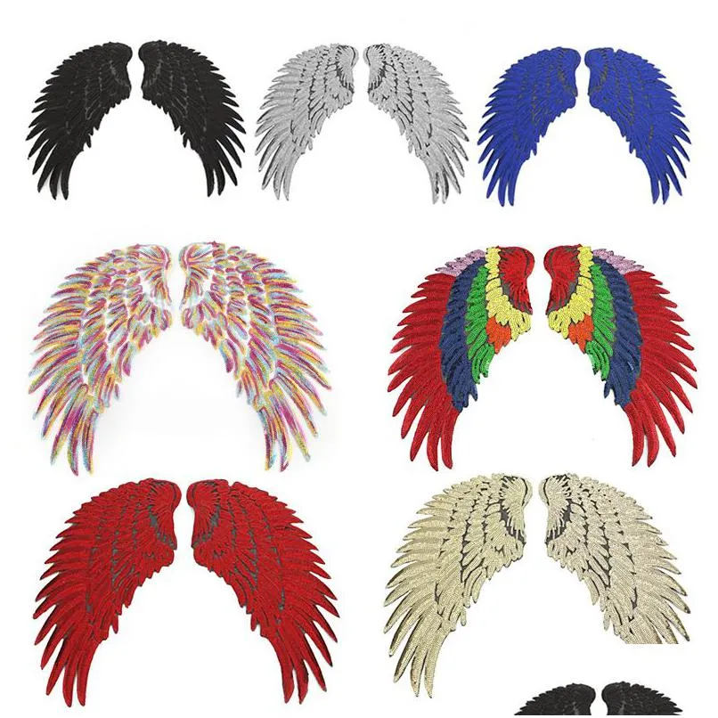 Naaibegrippen Gold Sier Rainbow Angel Wing Feather Sequin Naai Iron Ones 33,5X32Cm Voor Jurk Jeans Shirt Diy Applicaties Drop Delivery