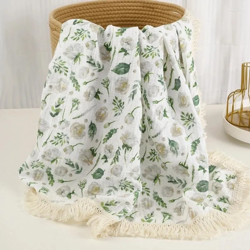 Blankets Double Layers Tassels Baby Blanket Cotton Swaddles Wrap Cloth Stroller Cover Born Bath Towel Receiving