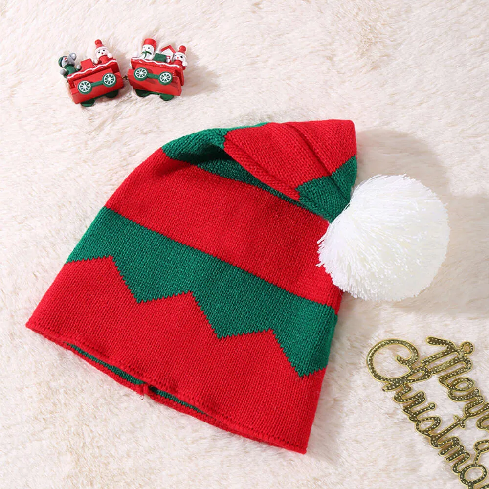 Chapeau de noël à la mode pour enfants et adultes, nouveau chapeau d'hiver, mignon, boule en peluche, chapeau chaud à carreaux rouge et vert