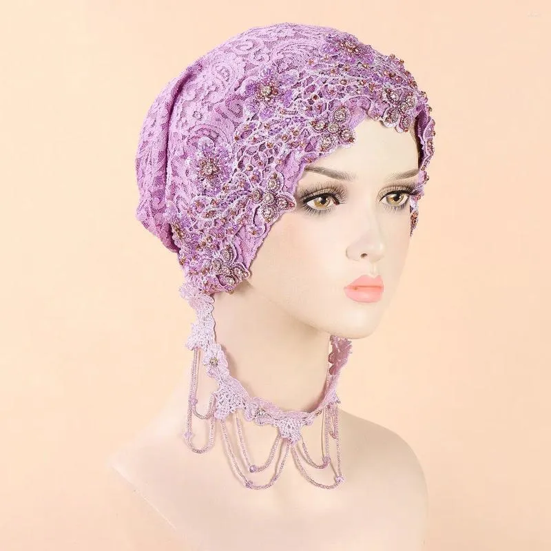 Vêtements ethniques Femmes Chapeau Musulman Hijab Floral Dentelle Stretch Turban Cap Islam Arabe Bonnets