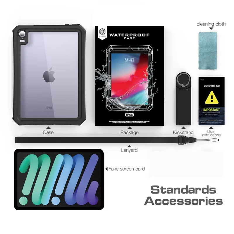 Crossbody IP68 Vattentät klar tablettfodral för iPad Mini6 Justerbar lanyard utomhussport full skyddande mjuk stötfångare transparent robust rustning snöfast skal