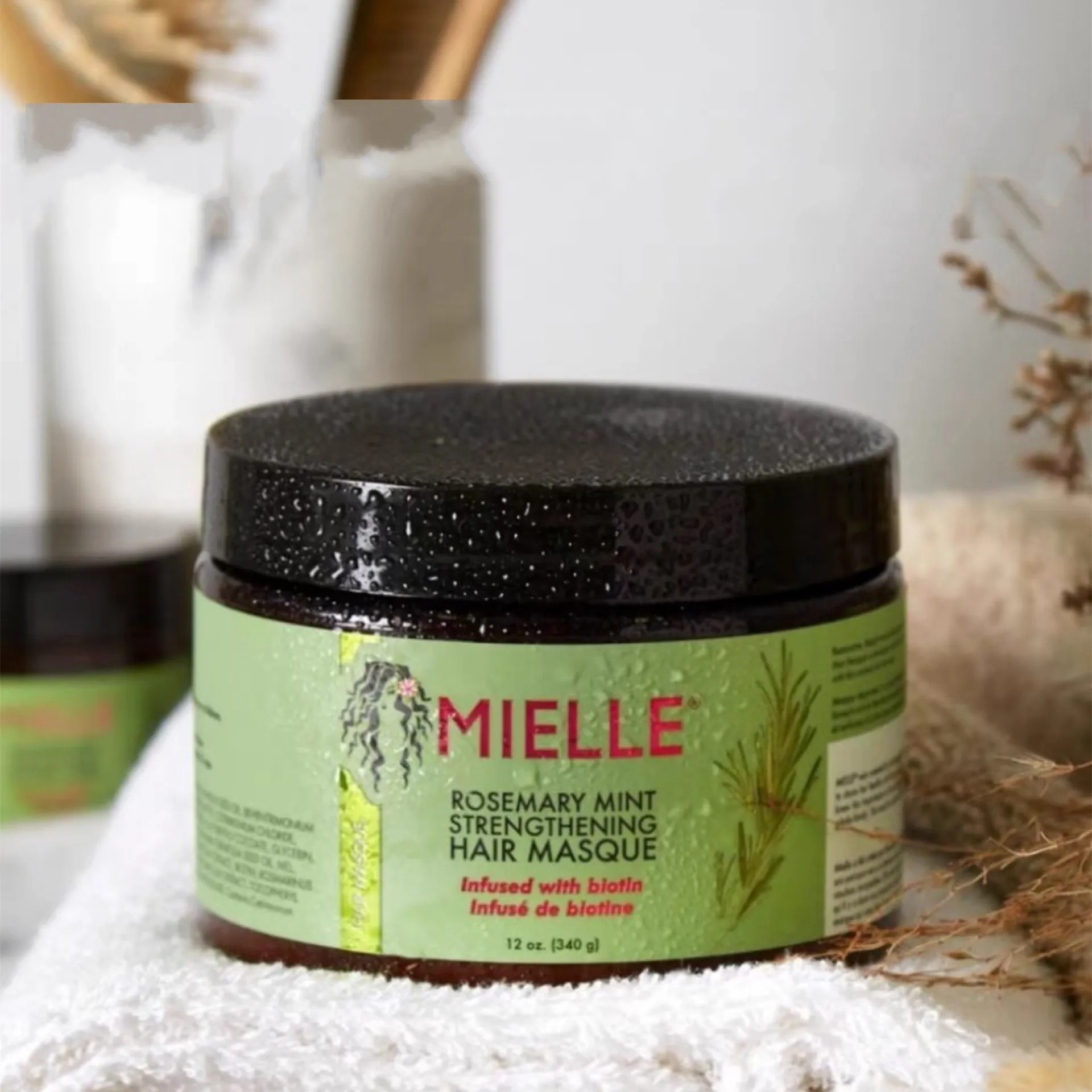 Mielle Maschera per capelli rinforzante alla menta e rosmarino 340g Nutre il cuoio capelluto secco diviso Adatto infuso con pomate per capelli blotin