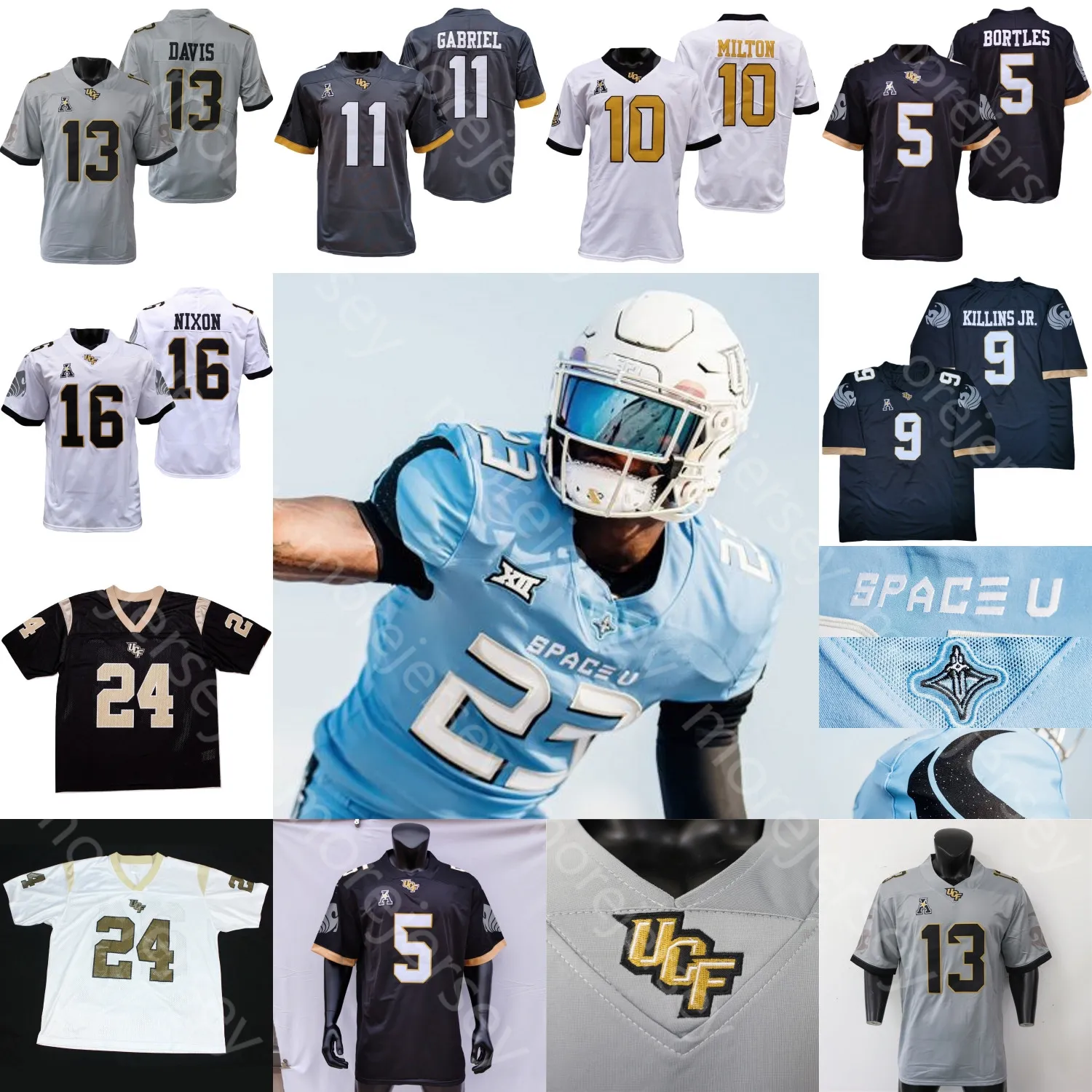 UCF Knights Camisa de futebol NCAA College McClain John Rhys Plumlee RJ Harvey Johnny Richardson Morris-Brush Hudson Javon Baker Townsend Lawrence Davis Gabriel