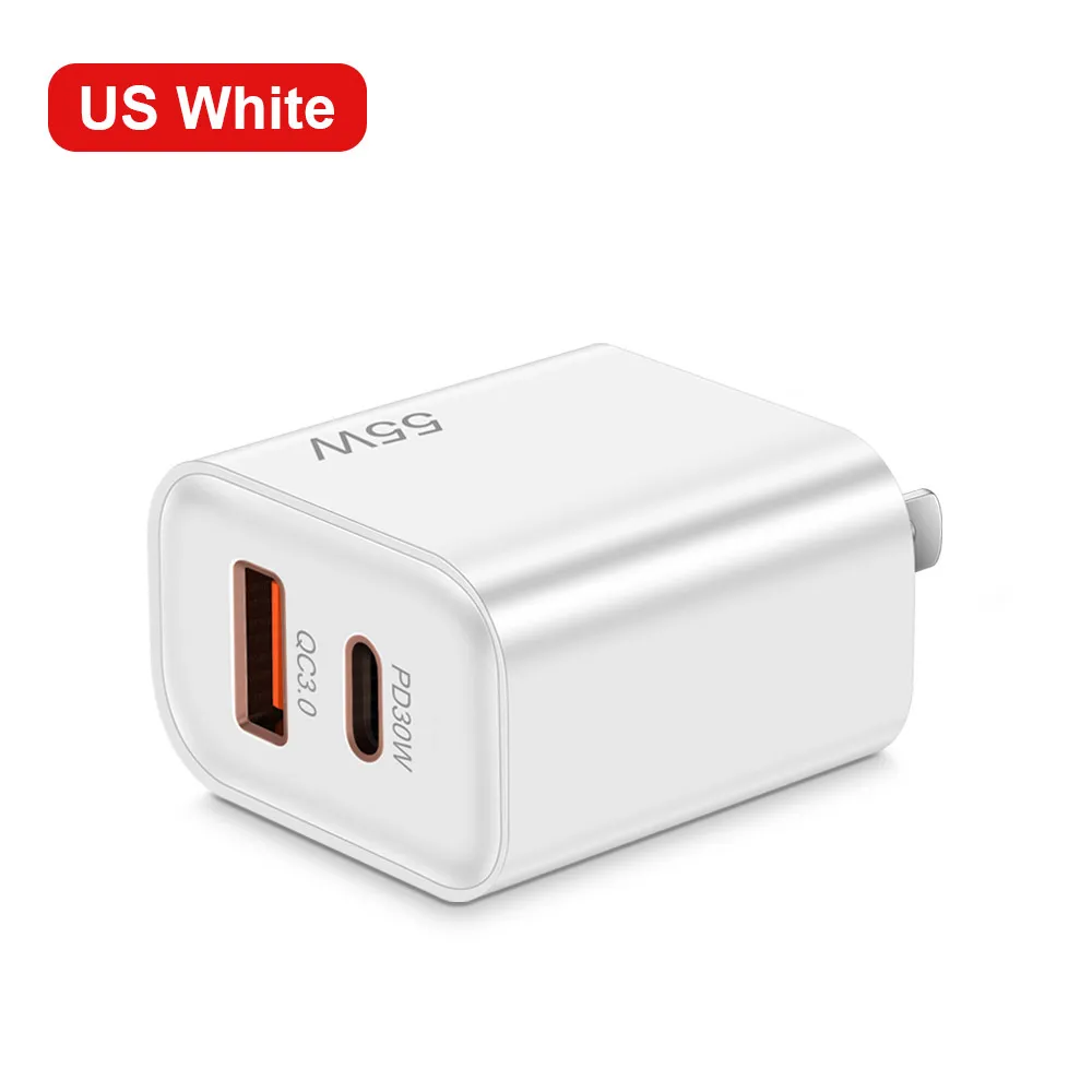 USB PD Charger 55W Dual Ports Quick Charge 3.0 Telefonavgift Adaptrar för iPhone 15 14 13 Xiaomi Samsung Type C Fast Wall Charger