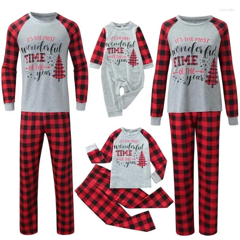 Women's Sleepwear Christmas Tree Pajamas Family Matching Clothing Printed Pattern Long Sleeve Pullover Top Plaid Pants Set