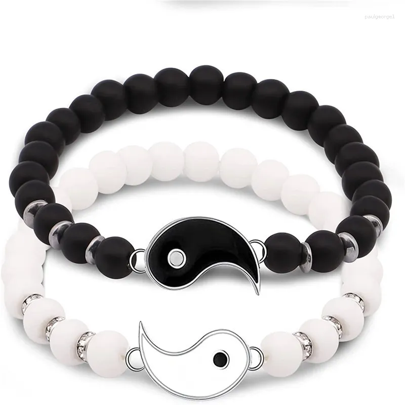 Strand Yin Yang Tai Chi Bagua Pierre Naturelle Perle Ami Bracelet Couple Minimaliste