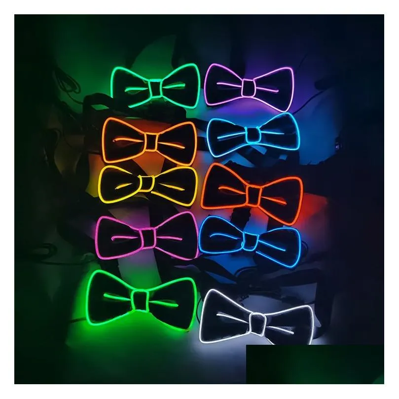 Party Favor Glowing Led Men Women Bow Tie Neon Fan Luminous Ties On Birthday Music Nightclub Cosplay Costume Decor Accessories Q587 Dherf