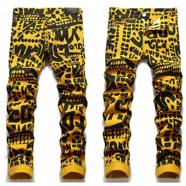 Jeans da uomo firmati Miris Pantaloni denim Vestibilità skinny Jeans da uomo elasticizzati slim taglia 29-38 Pantaloni patchwork Giallo Nero Multi