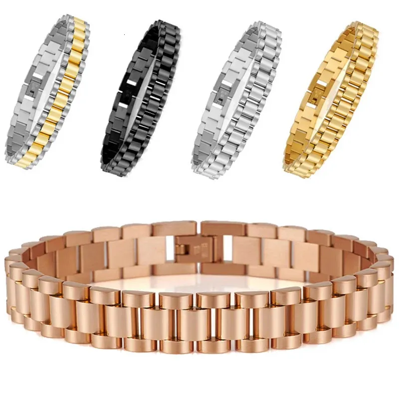 Chaîne 10MM Style de montre Bracelets pour hommes pour femmes homme dames plaqué or en acier inoxydable Mannen brassard hommes bijoux accessoires 231020