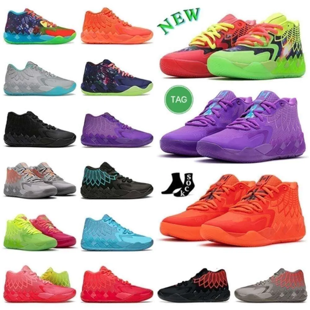 Ball Lamelo Shoes MB.01 LO Basketballsko 1of1 Queen Rick and Morty Rock Ridge Red Blast Galaxy Sky Blue UNC Iridescent