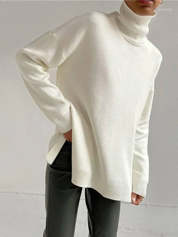 Swetery kobiet 2023 Knitte luźne sweter turtleck beżowy skoczek żeńska jesienna elegancka elegancka topy z długim rękawem cichy luksus