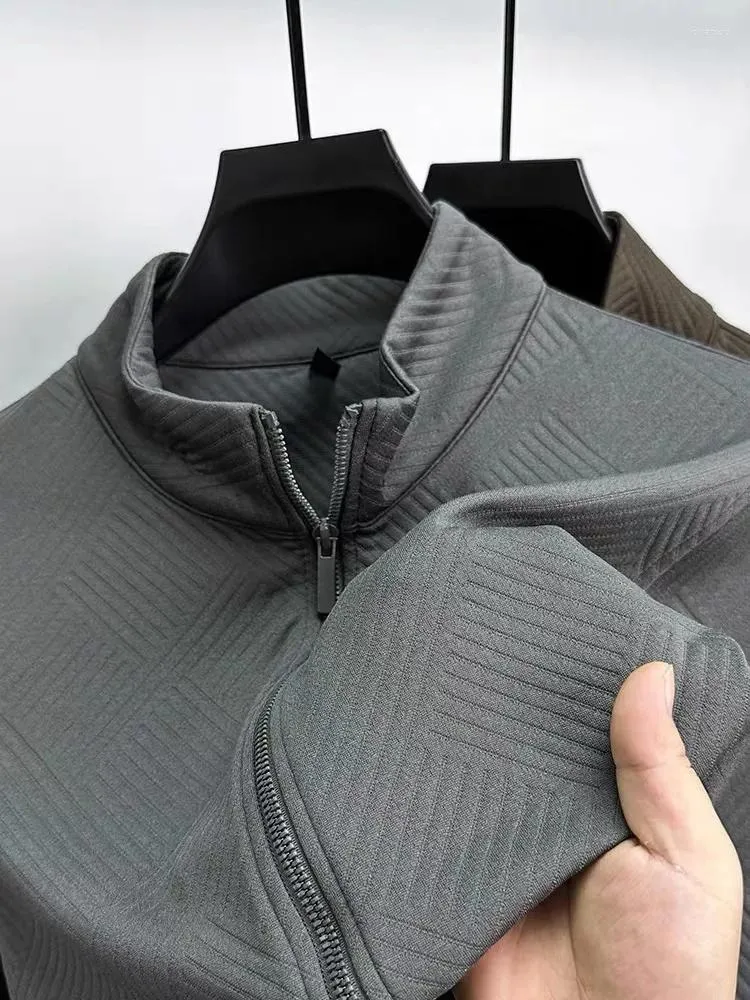 T-shirts pour hommes 2023 Veste Jacquard à la mode Automne Casual Fermeture à glissière Col à manches longues T-shirt Lâche Édition coréenne Pull de sport