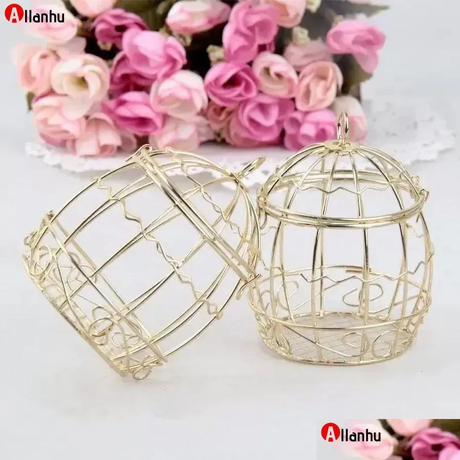 New Wedding Favor Box European Style Gold Matel Boxes Romantic Wrought Iron Birdcage Candy Tin Wholesale Wy32 Dhwxj