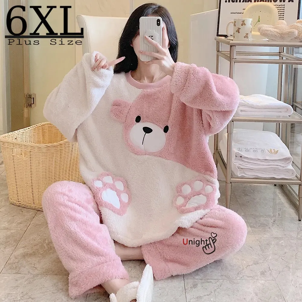 Kvinnors tvåbitar byxor varmt hus passar kvinnor tvådelar set för kvinnor vuxna kvinnliga kostymer pyjamas damer vinter söt lounge wear kawaii kläder 6xl 231021