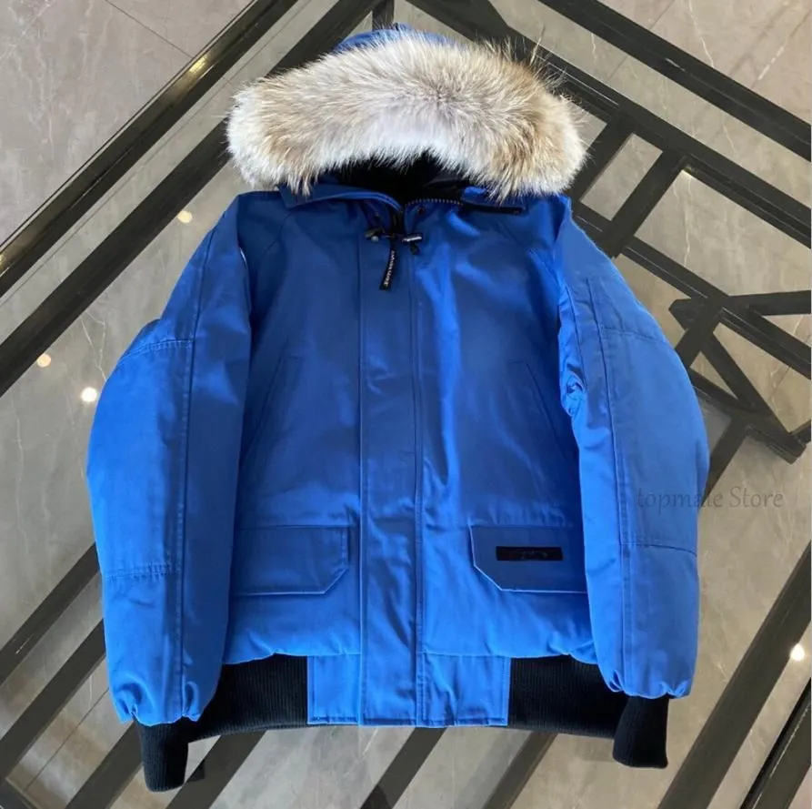 Projektantka kanadyjska kurtka Winter Men Kobiety Goose Real Wolf Fur Bomber Kurtka zamek błyskawiczne Pockets Fashion Parkana Canada Warm Down Coat 2266