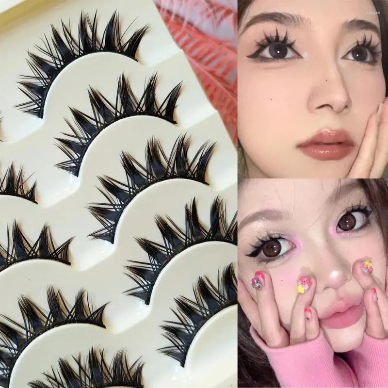 Pestañas postizas 5 par/set visón tenue entrecruzado esponjoso largo grueso Natural pequeño diablo hecho a mano herramientas de maquillaje de ojos