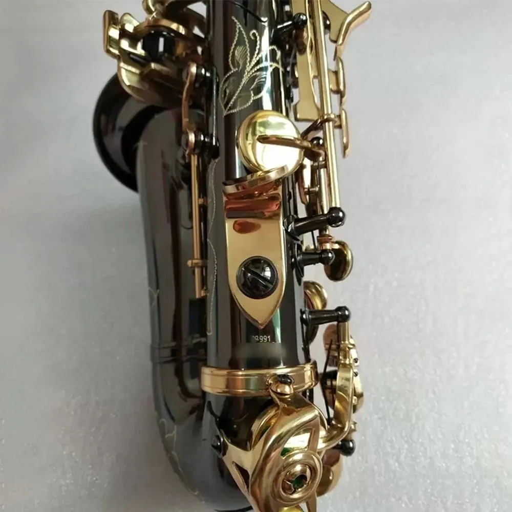 Wysokiej klasy czarny nikiel Gold 991 Oryginalna struktura B-klawisz Profesjonalny zginanie wysokiej jakości saksofon