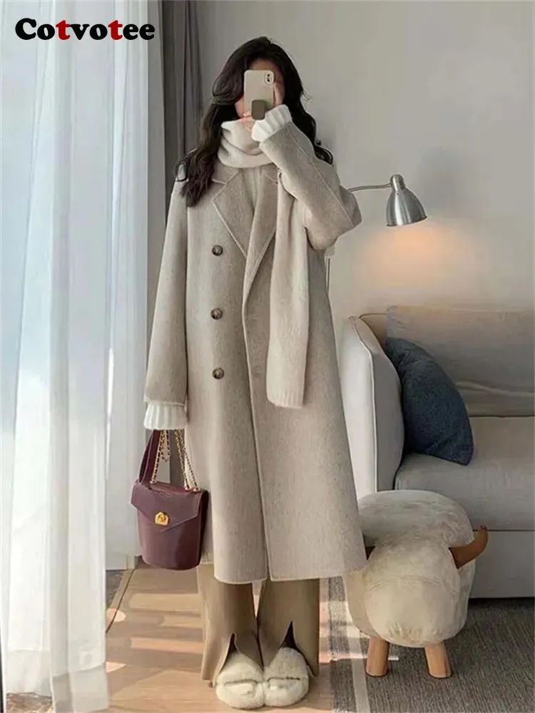 Wooling Blends Cotvotee Coats for Women 2023 jesień zima koreańska moda vintage eleganckie luźne luźne obrocze kurtki 231020