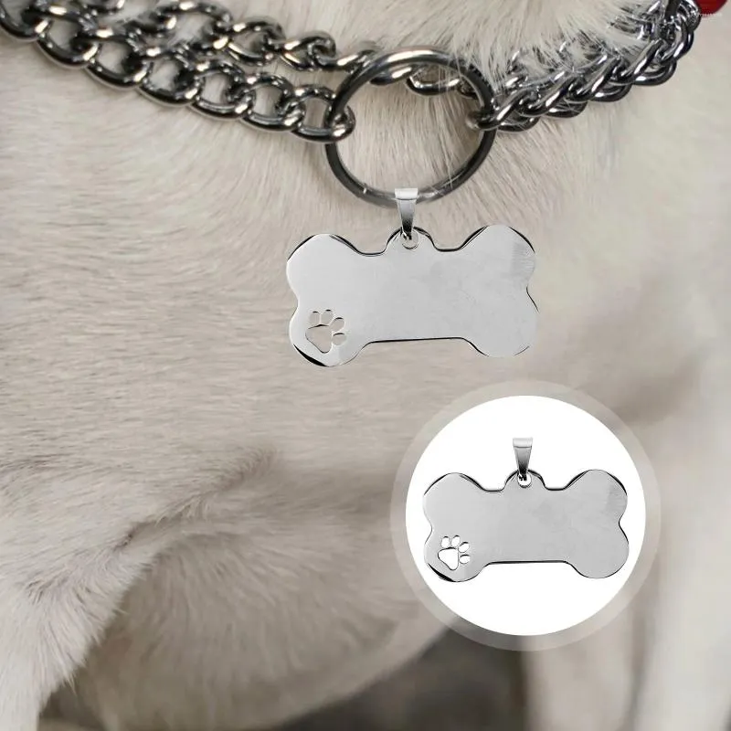 Dog Collars 10pcs Blank Tags Bone Shape Pet Cat ID Tag Stainless Steel Dogs Collar Pendant