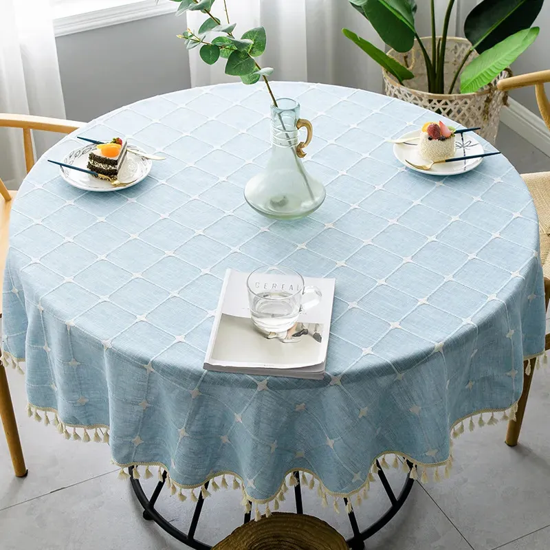Table Cloth Wedding el Banquet Cover Embroidered Plaid Cotton Linen Round Tablecloth Indoor Dining Room Kitchen Outdoor Decor 231020