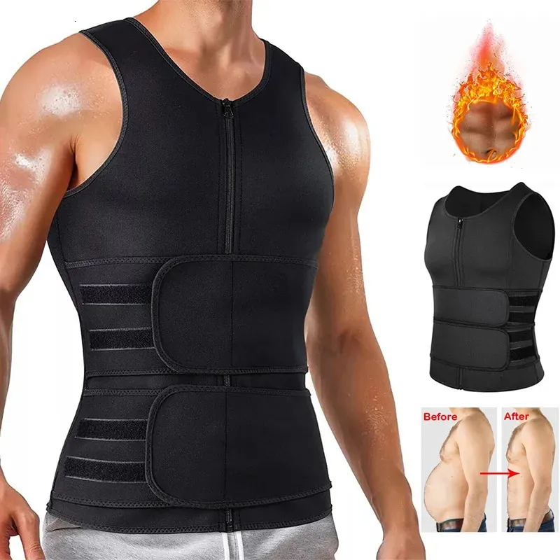 Waist Tummy Shaper Seamless Men Body Shaper Vest Waist Trainer Double Belt Sweat Corset Top Fitness Burn Abdomen Slimming Shapewear Correct Posture 231021