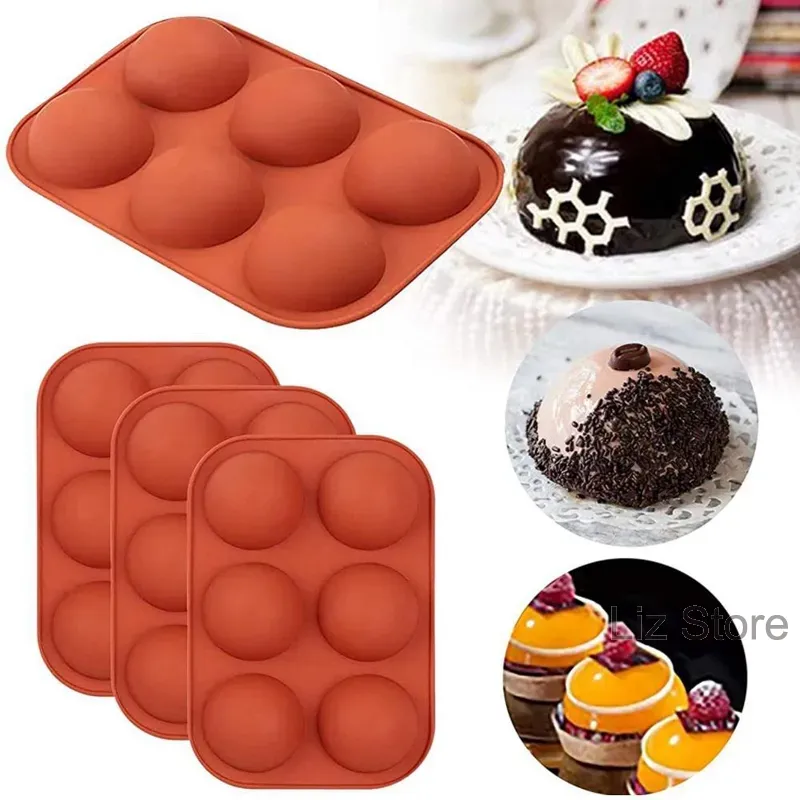 Solid Color Cake Moulds Silica Gel Cakes Mould Semicircle Six Holes Cookies Molds Chocolate Pudding Baking Kitchen Accessories TH1209