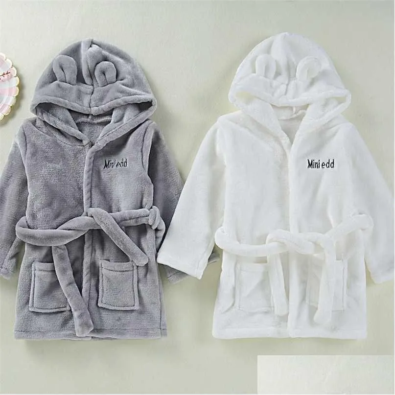 Pajamas Baby Girls Boys Robes Children Bathrobe Hooded Cap Soft Veet Robe Pajama Kids Coral Warm Clothes Lovely Home 211023 Baby, Kids Dhce3