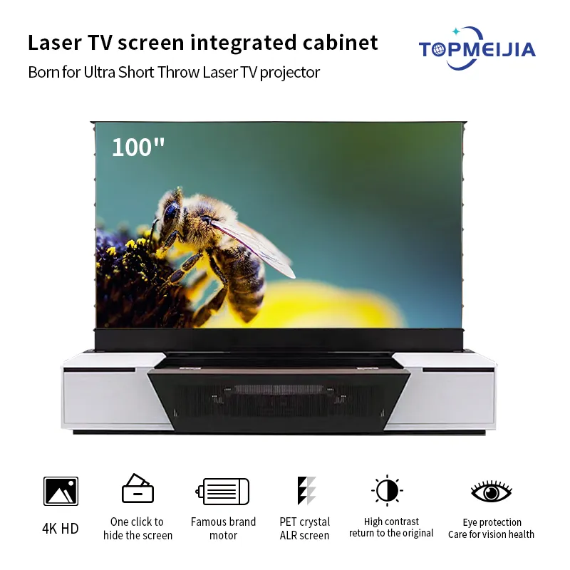 100 inch Ultra short throw Laser Projector Integrated cabinet with ALR motorized floor rising projection screen for Wemax XGIMI Optoma 4K projector