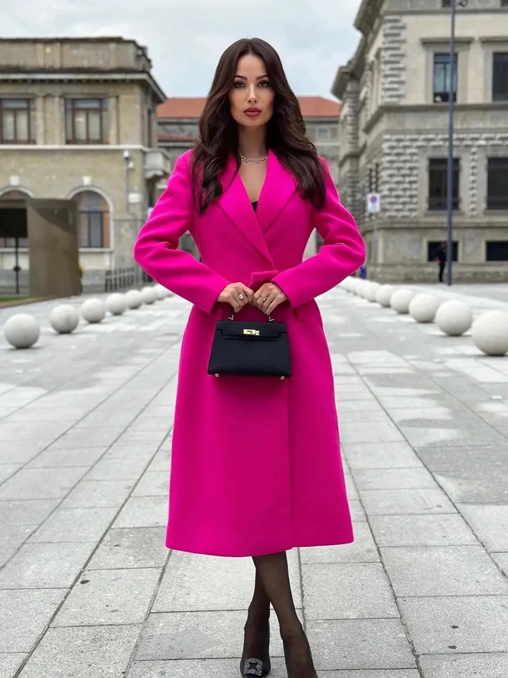 Mélange de laine pour femmes, manteau en laine à manches longues, coupe cintrée avec nœud papillon, boucle cachée, mode automne-hiver 2023, 231020