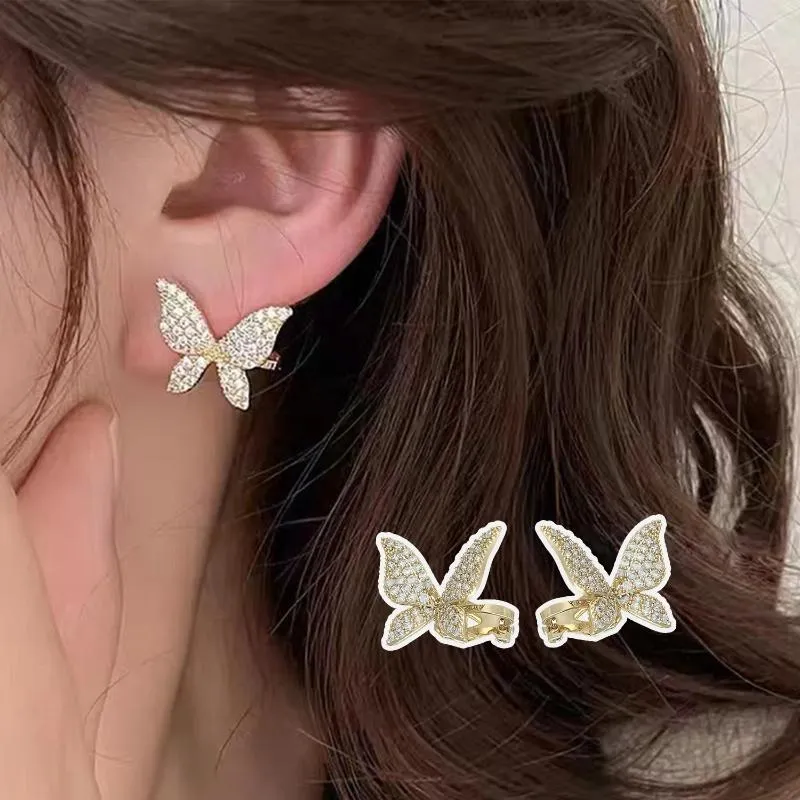 Pendientes traseros, 1 par, moda coreana, manguito de oreja de mariposa sin perforación, circonita brillante, Clip para mujer, joyería para fiesta y boda, Clips