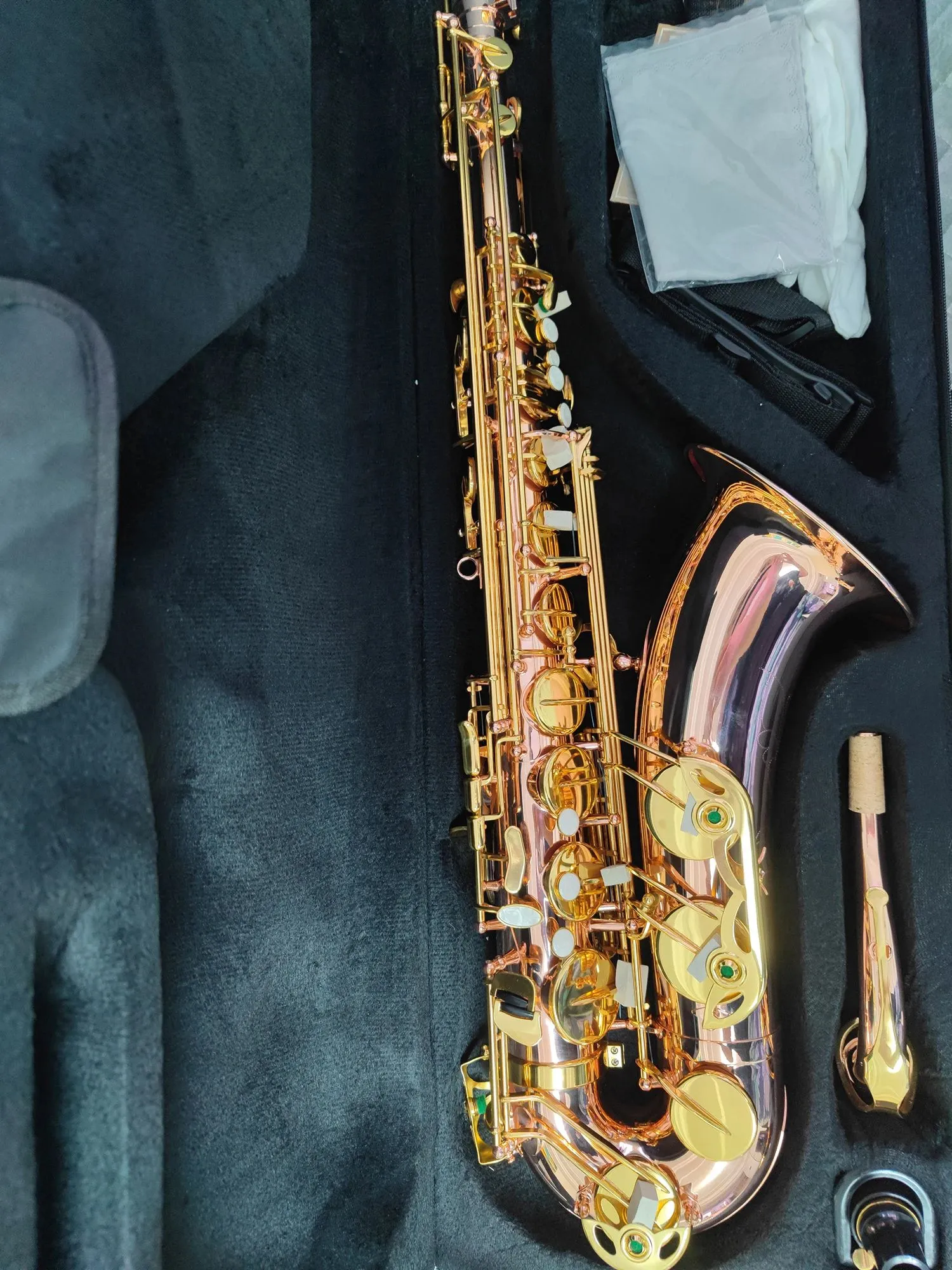 Podwójne kropla B Ton Profesjonalny saksofon saksofonowy Brązowy złoto spłaszczony złoto, ręcznie rzeźbiony tenor Sakso-Jazz Instrument 00