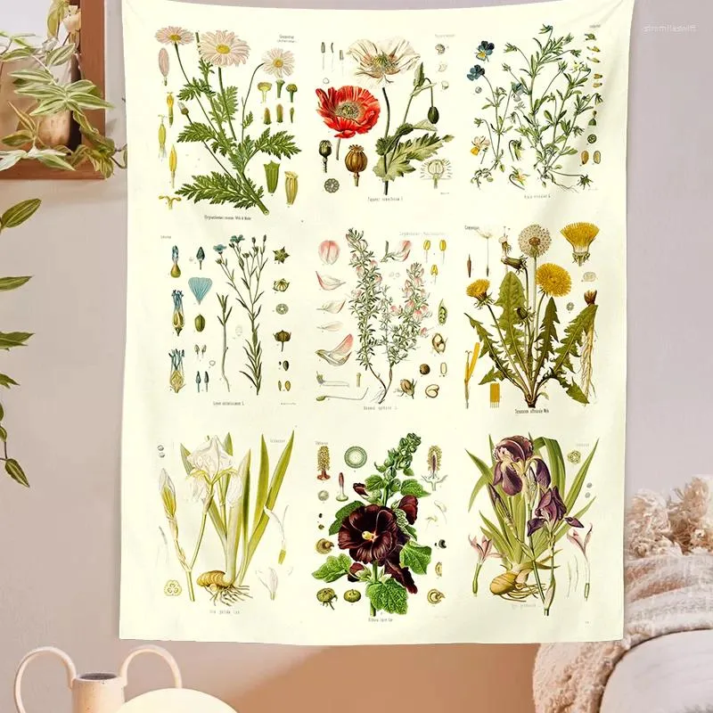 Tapisseries botanisk vildblomma tapestry vägg hängande vintage trädgård hippie blommig konst färgglad ins heminredning