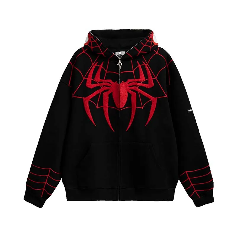 Designer sp5der Felpa con cappuccio da uomo Felpa con cappuccio da uomo American Retro Original Design Sense Spiderman Lettera Ricamo Cerniera Cardigan Felpa con cappuccio da uomo Cappotto moda