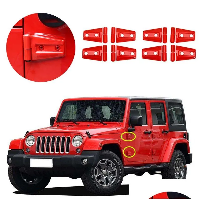 Autres accessoires extérieurs Abs Charnière de porte de voiture ERS Protector Kit rouge pour Jeep Wranlger Unlimited Rub Sahara Sports 2007- JK JKU 8PCS Dhey8