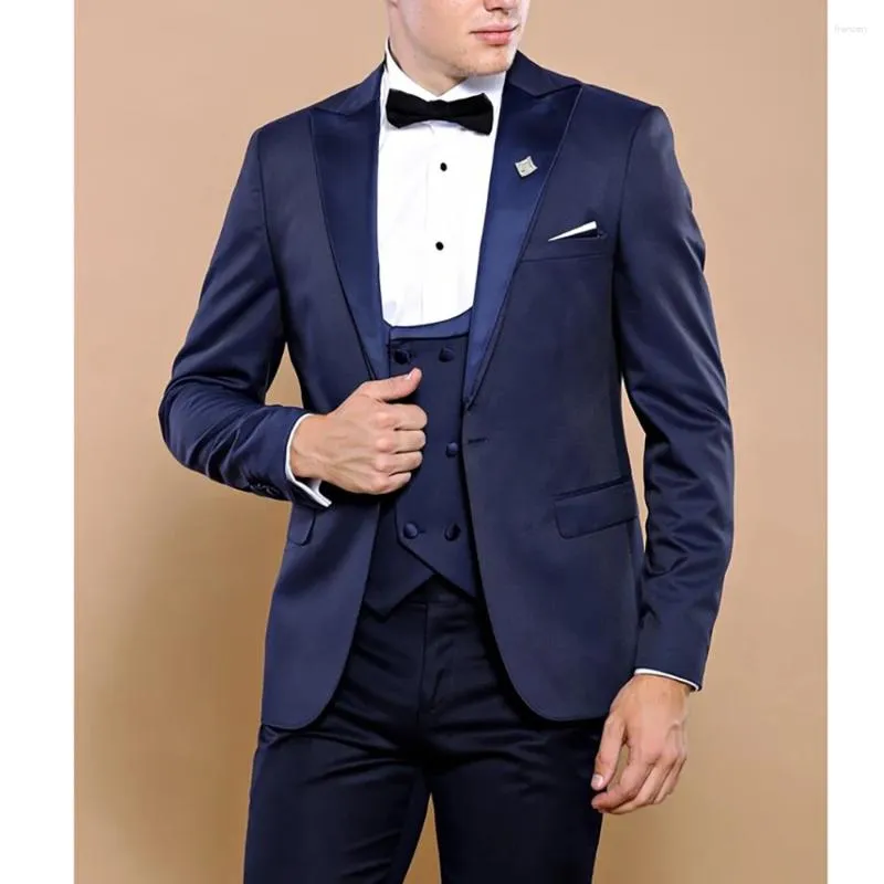 Costumes masculins hommes Terno masculinos E compléto Blazer Navy Blue Peak Papel Single Breasted Tree Piece Veste Pantal