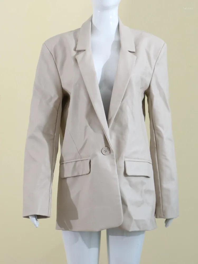 Kadınlar Takım Sahası Deri Katlar 2023 Sonbahar Kış PU Ceketler Uzun Kollu Kadın Ceket Üstleri Kore Moda Blazers Giyim