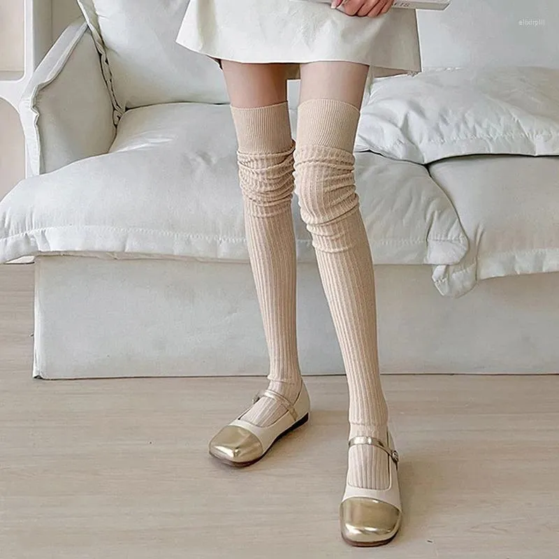 Women Socks Japanese Style Women's Autumn Thigh Lolita High Boot Extra Long Solid Color Stockings Over Knee Pile Up