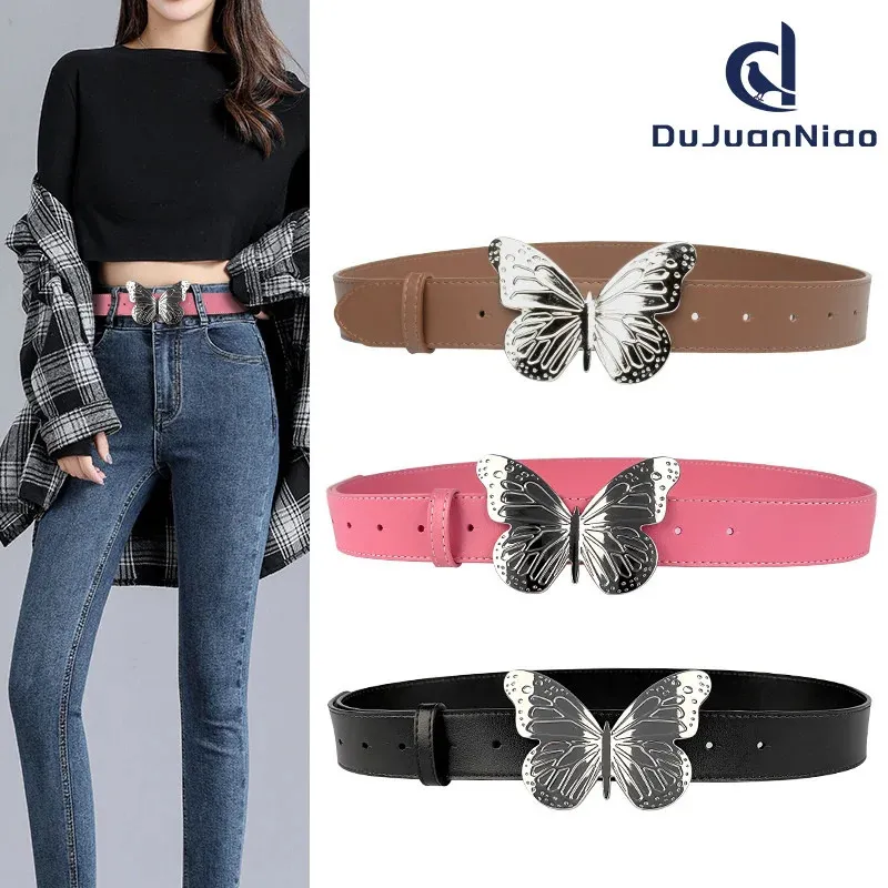 Other Fashion Accessories 100% genuine real leather Genuine women's wide waistband trendy inset style large butterfly decorative belt paired with jeans s 231020