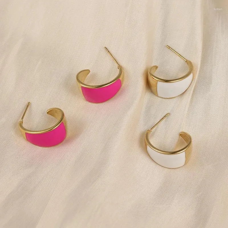 Stud Earrings Stainless Steel White Enamel Earings For Women Luxury Korean Style Accessories Piercing Fashion Gold Plated Vintage Jewelry