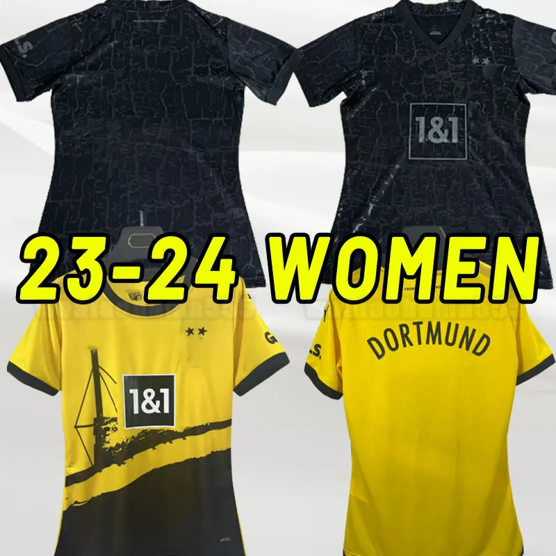 여성 23/24 Haaland Dortmund 축구 유니폼 2023 2024 Reus Neongelb Bellingham Hummels Brandt Reyna Brandt 위험 축구 셔츠 Black