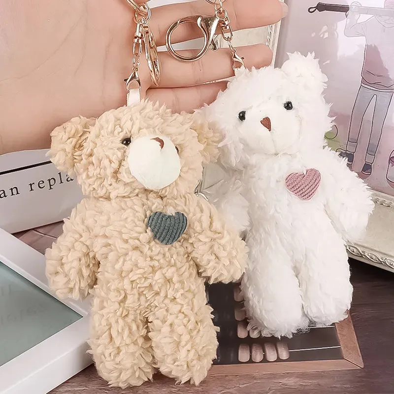 Плюшевые брелки Kawaii Bear Keychain Cute Love Doll Bag Подвески Кролик Игрушки для собак Мягкий хлопковый брелок для ключей для девочек и детей Подарок 231020