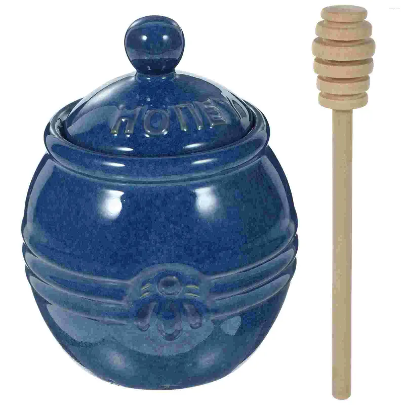Ensembles de vaisselle en céramique pot de miel conteneurs couvercles distributeur Dipper pots Pot bâton support en bois confiture de fruits